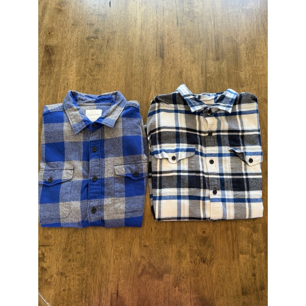 Lot of 2 American Eagle Men's Flannel Shirts Long Sleeve Plaid XL